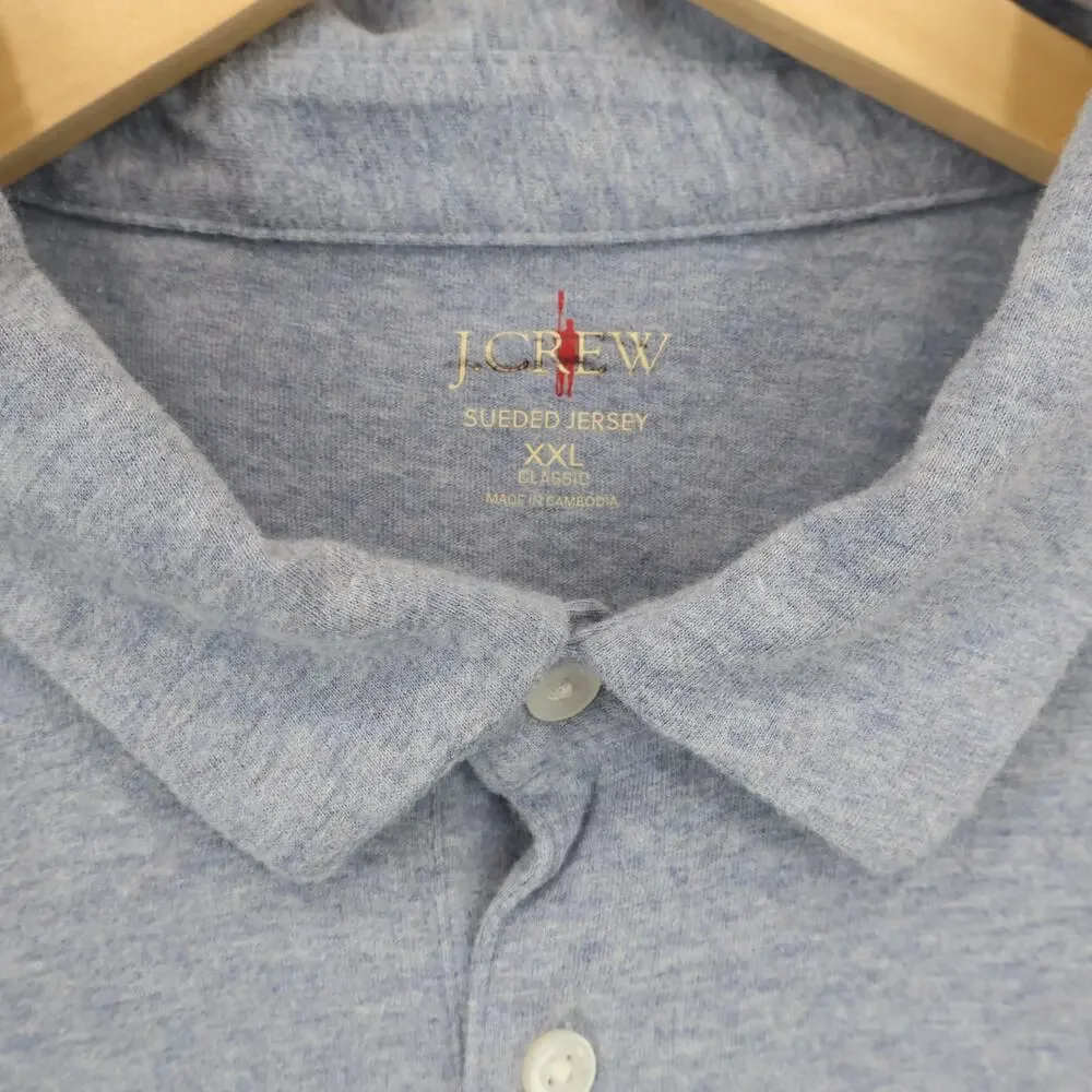 J.Crew Men's Classic Sueded Cotton Polo Shirt Heathered Blue Size XXL
